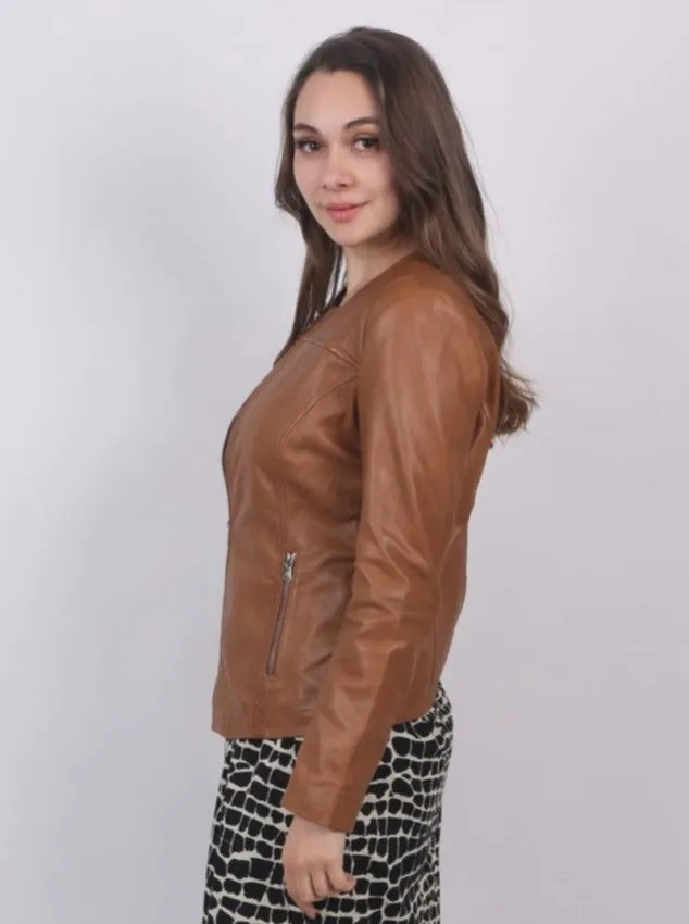 Woman Winter Fashion Leather Jacket | Cognac 100% Leather GIA