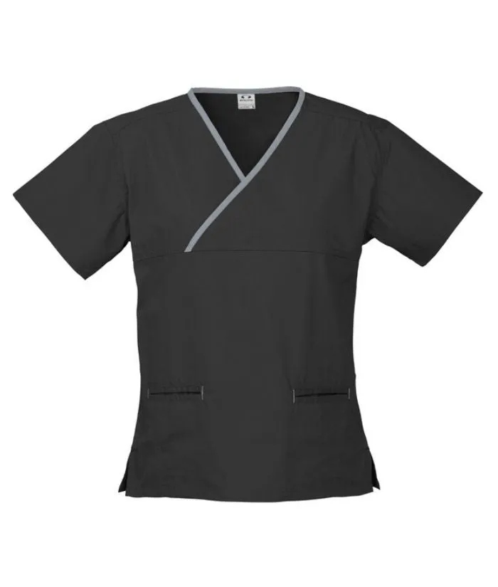 Womens Contrast Crossover Scrub Top