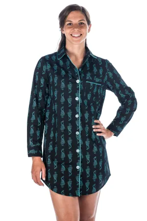 Womens Premium 100% Cotton Poplin Long Sleeve Sleep Shirt