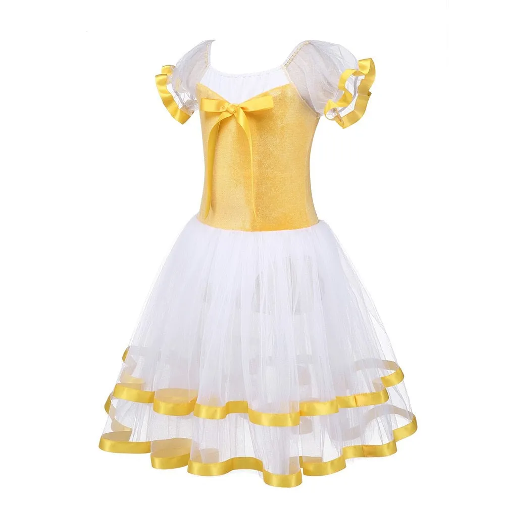 Yellow Ballet Dance Tutu Leotard Girls Dance Wear Tulle Skirt Ballerina Costume