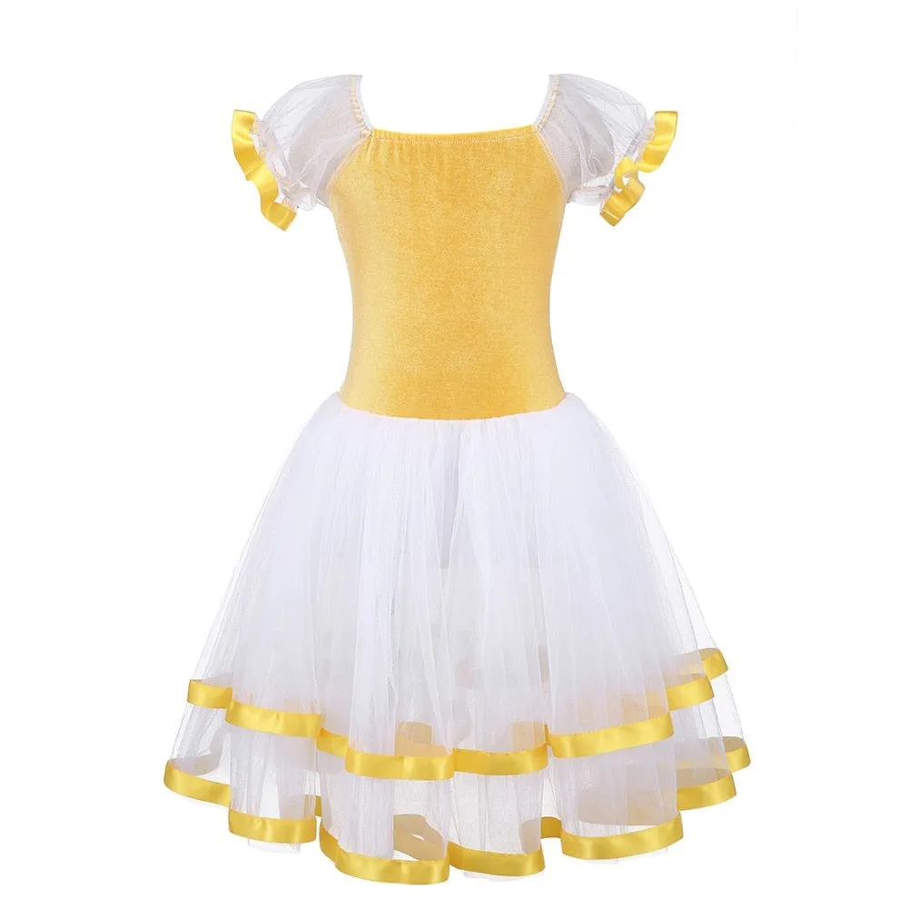 Yellow Ballet Dance Tutu Leotard Girls Dance Wear Tulle Skirt Ballerina Costume